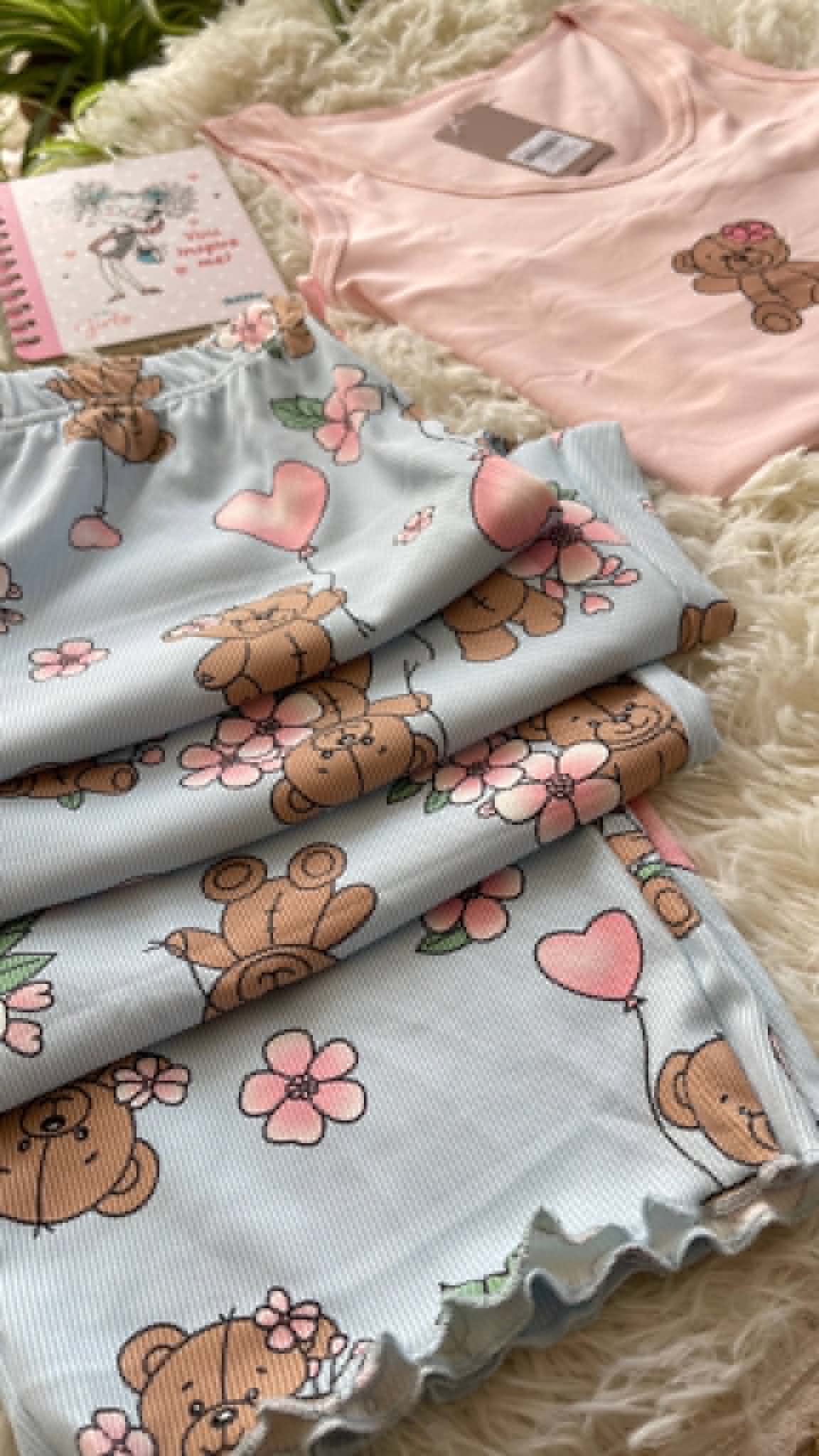 Pyjama côtelé rose & bleu motif ourson🧸✨ – Image 3