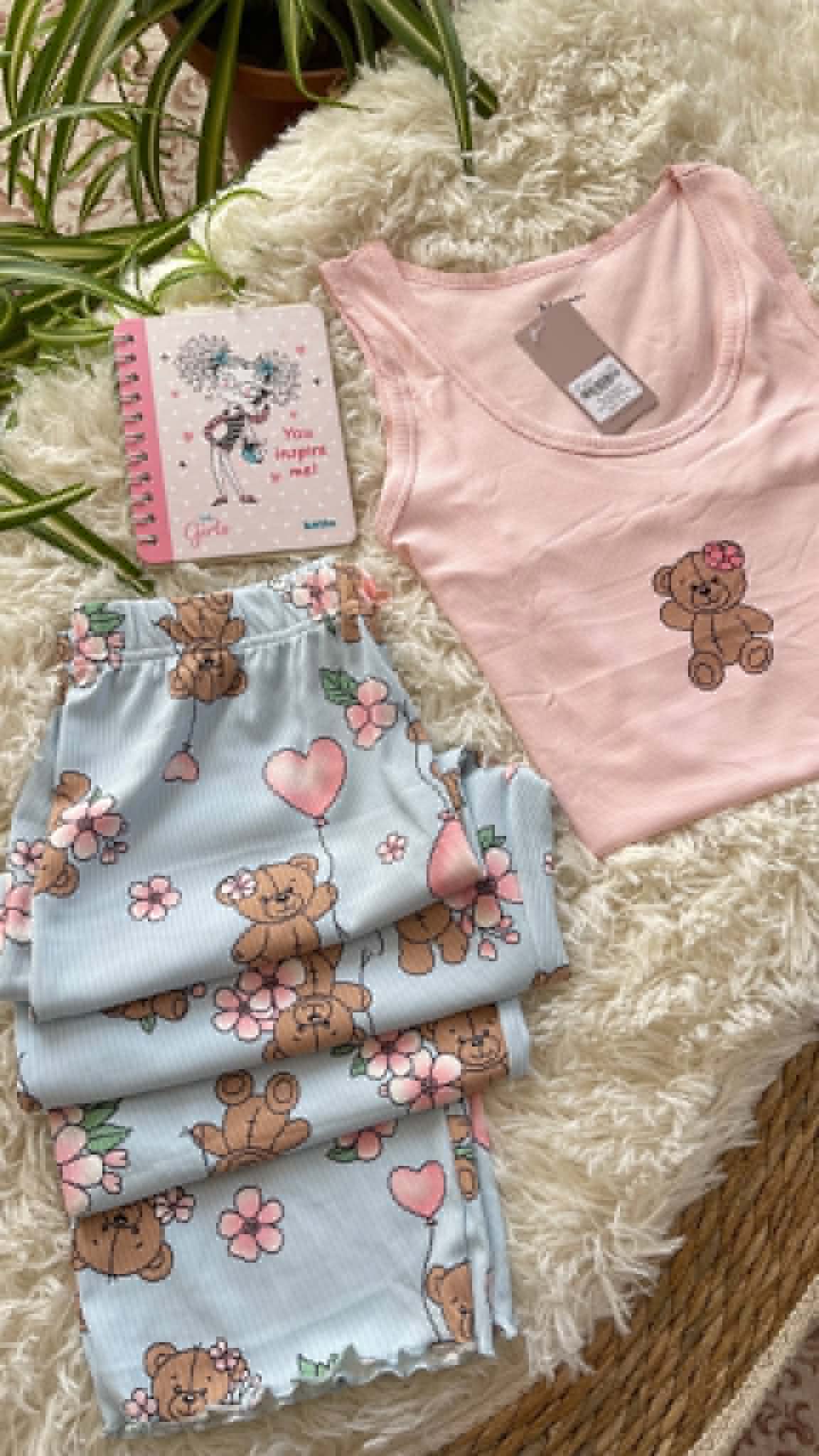 Pyjama côtelé rose & bleu motif ourson🧸✨ – Image 2